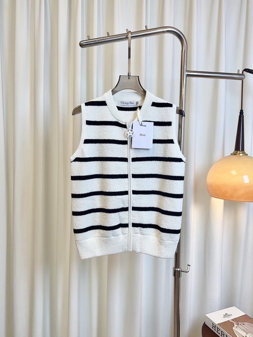 Dior Wool Zip-up Vest with Contrast Jacquard Logo and Five-star Chain Head