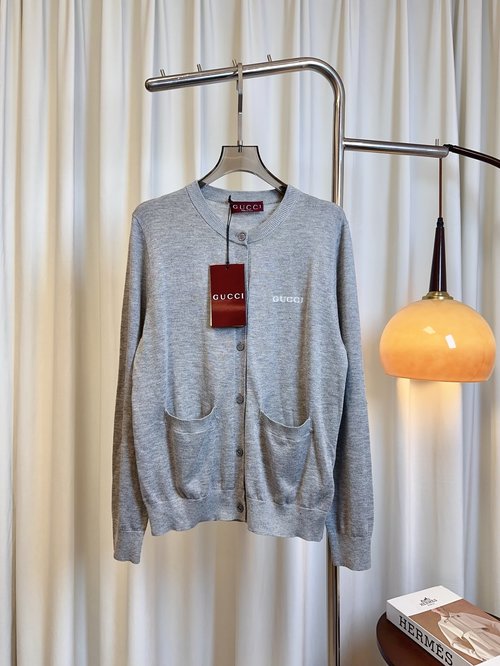 Gucci Jacquard Logo Wool Cardigan, Soft and Versatile for Matching