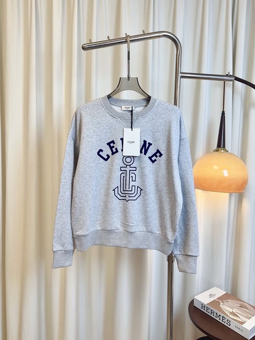 Celine Comfortable Fleece Logo Sweatshirt in Custom Loop Terry Cotton Fabric