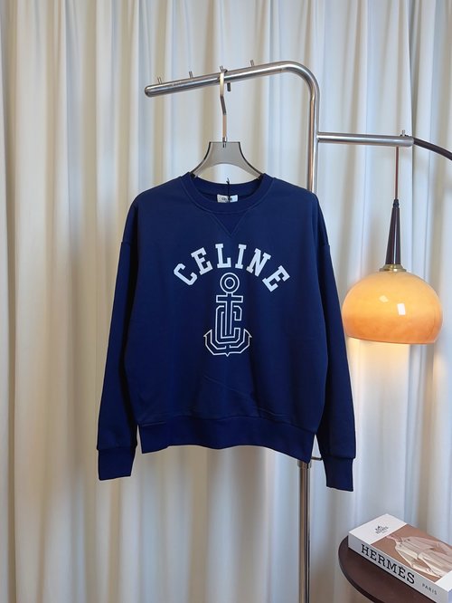 Celine Comfortable Fleece Logo Sweatshirt in Custom Loop Terry Cotton Fabric