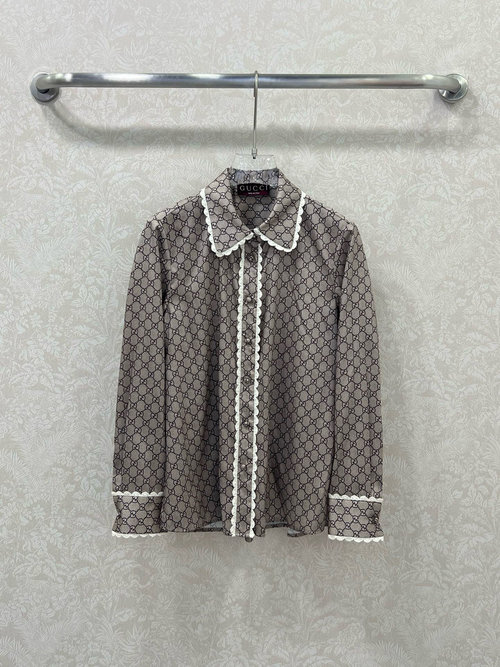 Gucci Classic Double G Logo Printed Lace Blouse, Elegant and Fashion - Forward