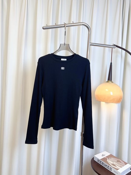 Celine Embroidered Logo Slim-Fit Long-Sleeved T-Shirt, Comfortable and Versatile