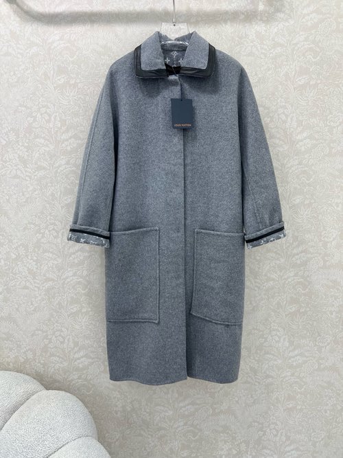 Louis Vuitton Custom Wool Coat with Monogram and Logo, Elegant Long Silhouette