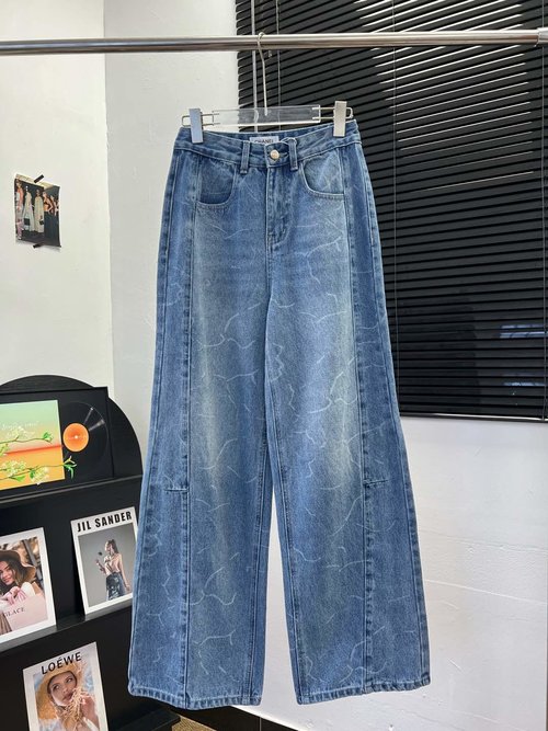 Chanel Cotton Straight Pants with Chicken Paw Pattern