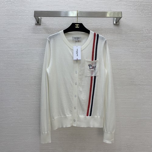 Thom Browne Classic Three-Color Stripe Dog Pocket Knit Long-Sleeve Top