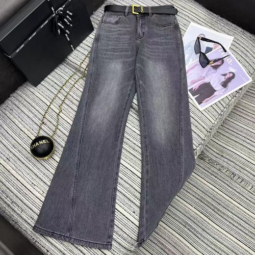 Yves Saint Laurent Recommended Flared Denim Trousers with Custom Leather Belt