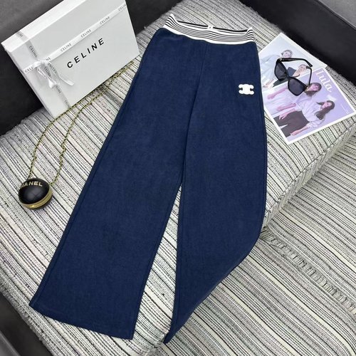 Celine Recommended Striped Elastic-Waist Casual Straight-Leg Trousers