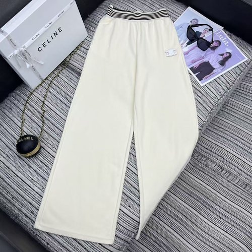 Celine Recommended Striped Elastic-Waist Casual Straight-Leg Trousers