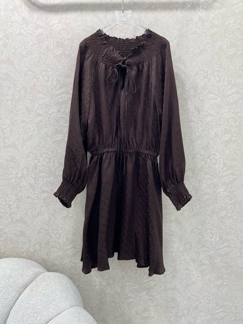 Fendi Jacquard Dark Pattern Elastic Waist Dress with Elegant Appeal