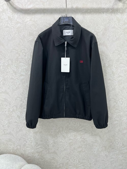 Celine Custom YB Twill Cotton Flight Jacket with Logo and Leather Zipper