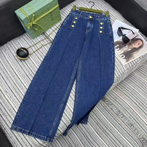 Gucci Autumn Metal Buttoned Denim Wide-leg Pants