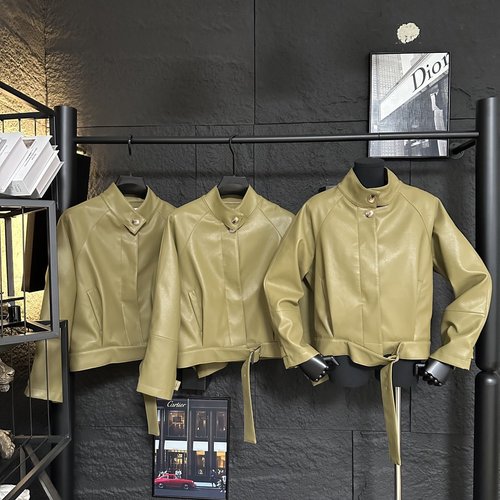 Loewe Vintage Modern Leather Jacket with Back Leather Logo, Two Classic Colors