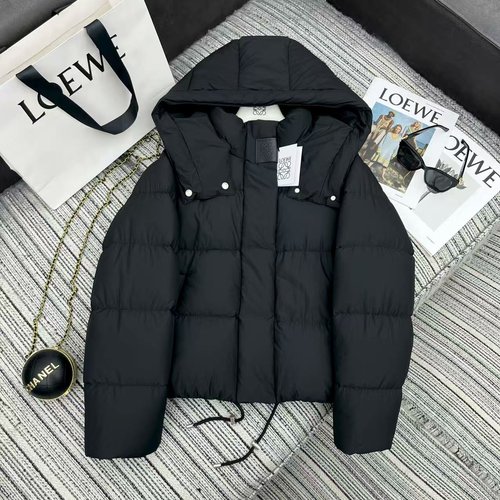 Loewe Recommended Early Autumn-Winter: Hooded Down Jacket with Logo Leather Patch at Collar