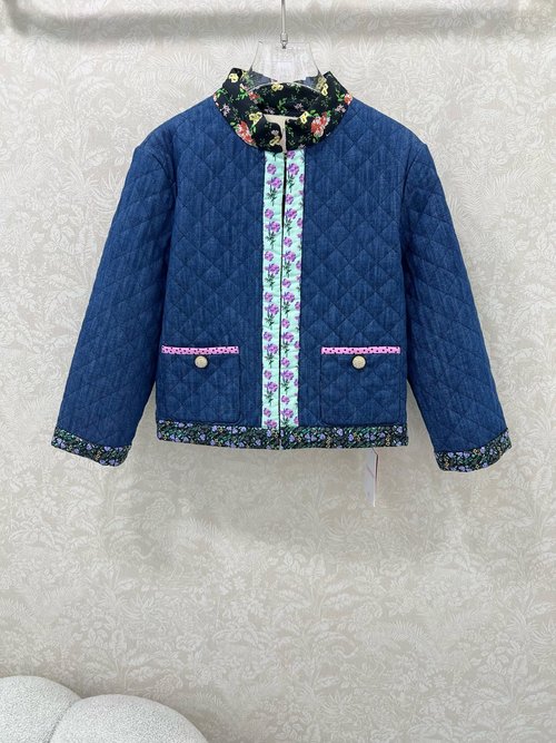 Valentino Denim Cotton-Padded Jacket with Contrasting Color Design and Printed Lining