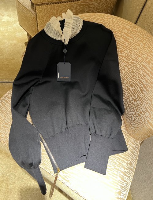 Louis Vuitton Lace Collar Pullover and Lace Skirt with Brand Accents