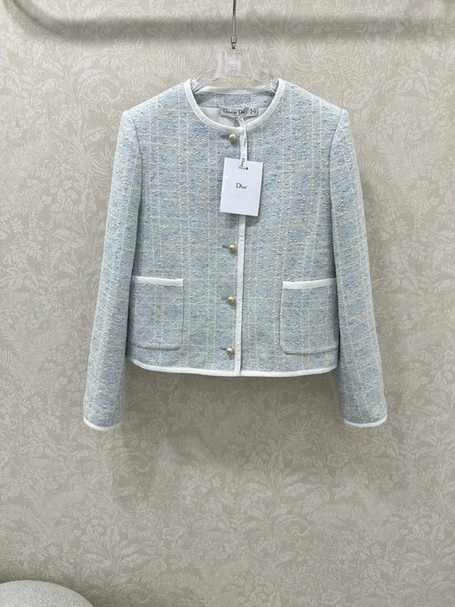 Dior Macaron - Colored Rattan Checked Round - Neck Dress Coat for Elegant Style