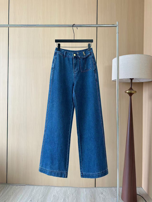 Yves Saint Laurent Designer Original Flip-Pocket Jeans with Metal Buttons - Trendy