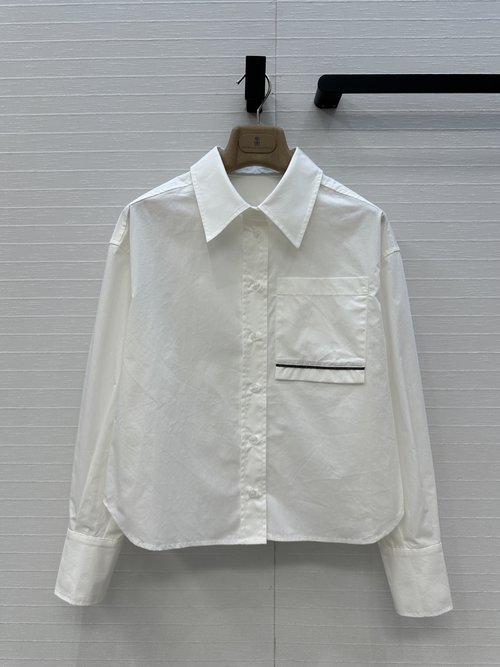 Brunello Cucinelli Italian-style Short Shirt with Copper Chain Pocket