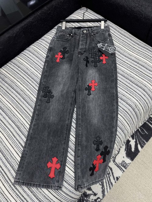 Chrome Hearts Exclusive Crostar Cross Patch Jeans with High - end Design