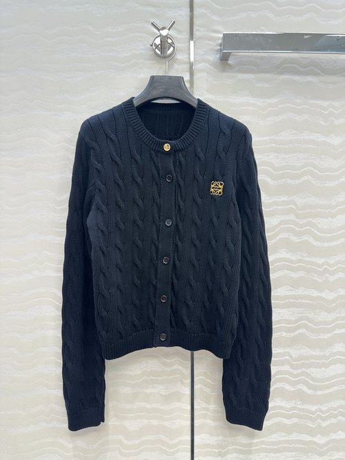Loewe Cotton Knit Open Cardigan with Embroidered Logo, Timeless Style