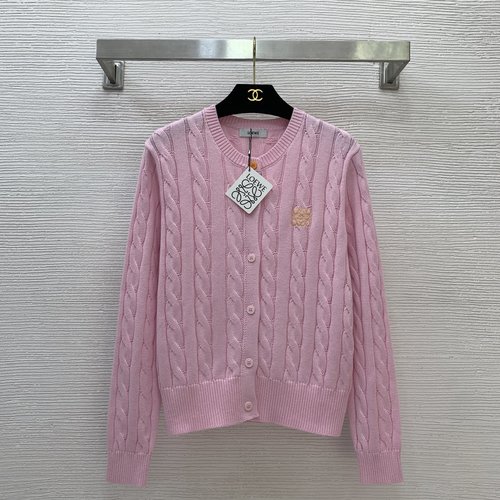 Loewe Customized Knitted Open-Front Long-Sleeve Top with Logo