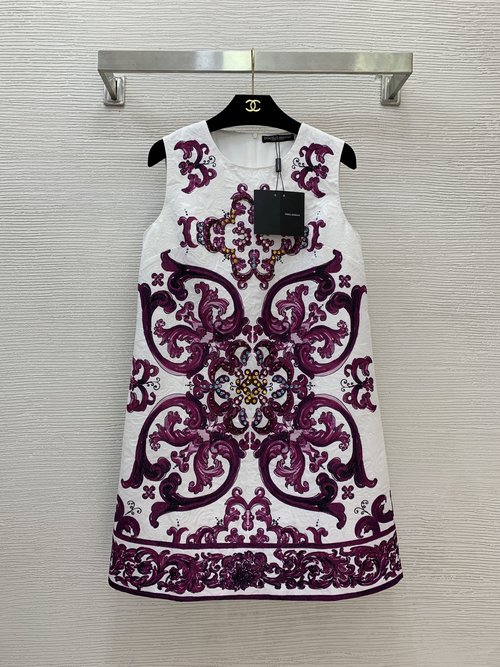 Dolce & Gabbana Purple Vintage Jacquard Sleeveless A-line Vest Dress