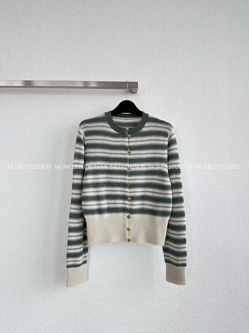 Loro Piana Stripe Round Neck Long Sleeve Knit Cardigan in Premium Cashmere Wool