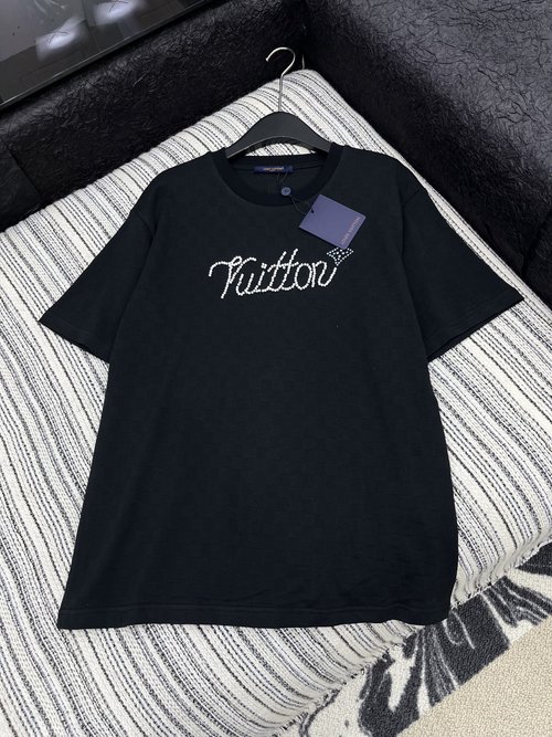 Louis Vuitton Handmade Beaded Checkerboard T-Shirt, Loose Fit and Fashion Forward
