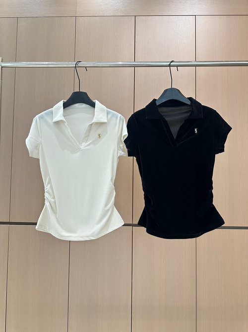 Yves Saint Laurent Trendy and Comfortable Velvet Collar T-Shirt with Ornament