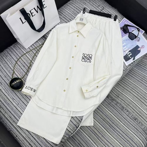 Loewe Stunning Set: Long - sleeve Shirt with Elastic - waisted Wide - leg Pants