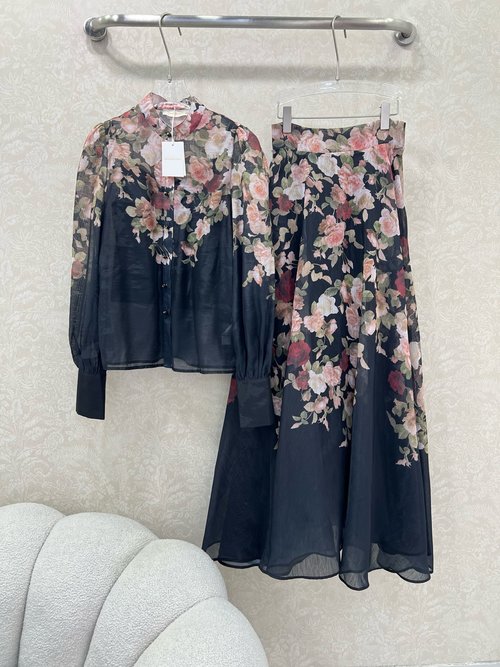 Zimmermann Rose Series Top and Skirt Set, Elegant Design