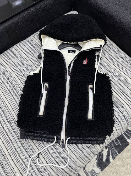 Moncler Luxury Lamb Wool Hooded Down Vest in Minimalist Style and Classic Colors