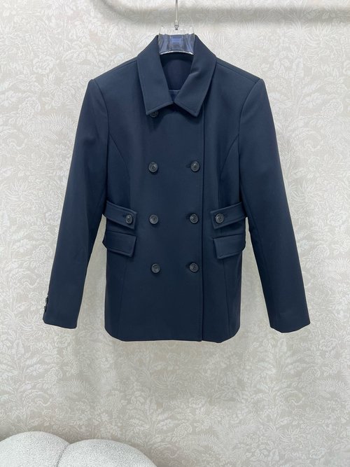 Dior Classic Double-Breasted Blazer with Logo Buttons and Belt Detail