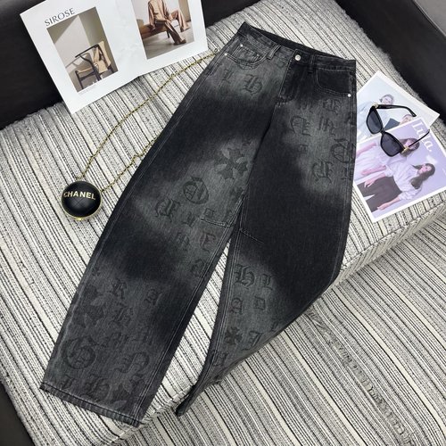 Chrome Hearts Logo Printed Curved Jeans in Two Colors
