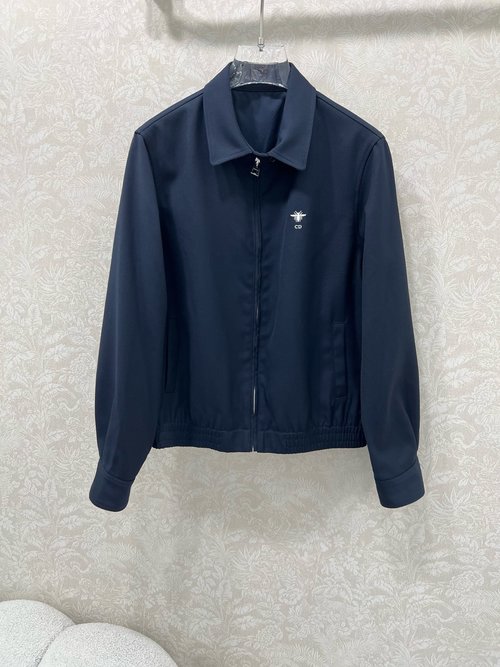 Dior Zipper Jacket with Custom Bee Embroidery and Vintage Flower Patchwork