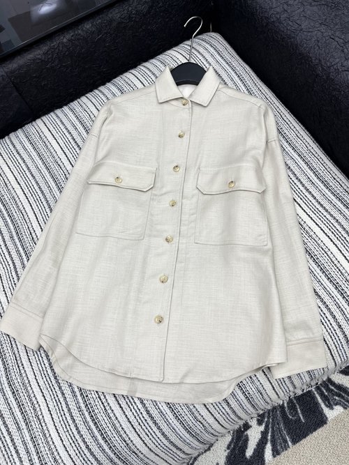 Loro Piana Old - Money Style Solid Collared Shirt - Coat in Linen - Tencel Blend