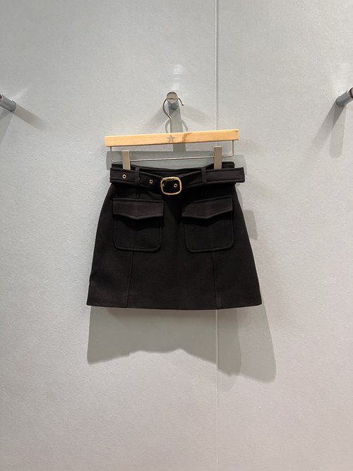Celine Belted A-line Skirt with Flap Pockets