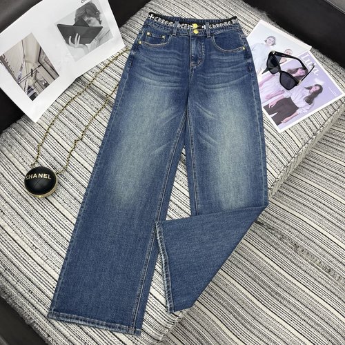 Chrome Hearts Autumn Logo Webbing Double-Head Waist Straight-Leg Jeans with Sophisticated Wash