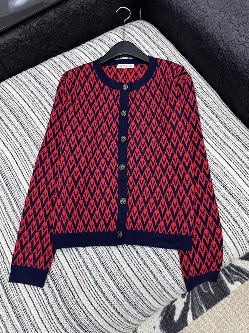 Valentino Letter Jacquard Knit Cardigan, Colorful and Versatile