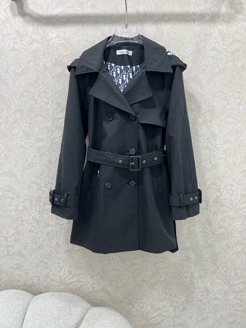 Dior Oversized Hooded Trench Coat with Bee Embroidery and Classic Monogram Lining