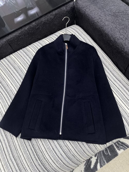 Loro Piana Exquisite Double-layered Collar Zippered Woolen Coat