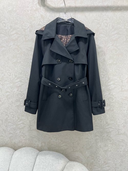 Fendi Stylish Hooded Trench Coat with Classic Monogram Lining