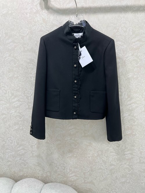 Dior Silk-Wool Embroidered Collared Blazer with CD Buttons