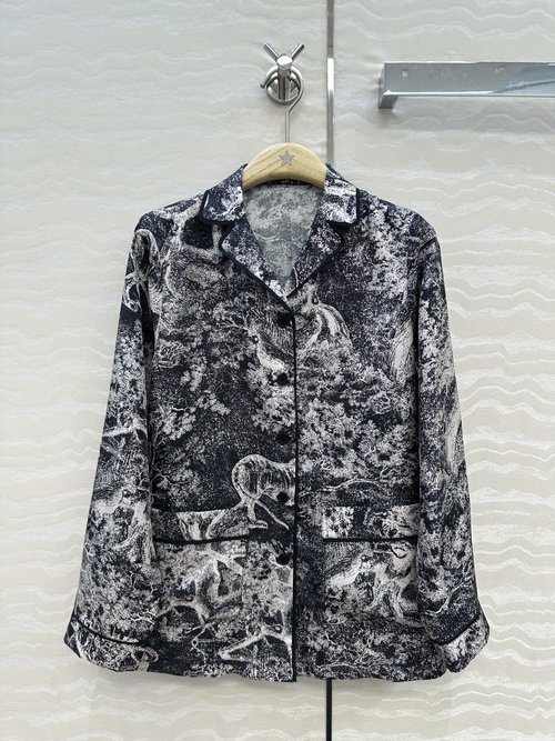 Dior Exclusive First-release Pajama-style Silk Shirt with Zoo Jouy Print