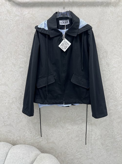 Loewe Two-in-One Hoodie Windbreaker with Detachable Hood and Blue Striped Lining