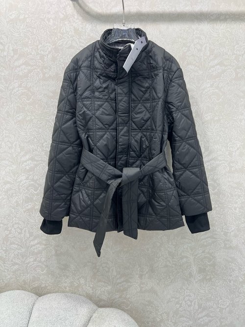 Dior Fur-Collared Belted Cotton Jacket with Bee Embroidery