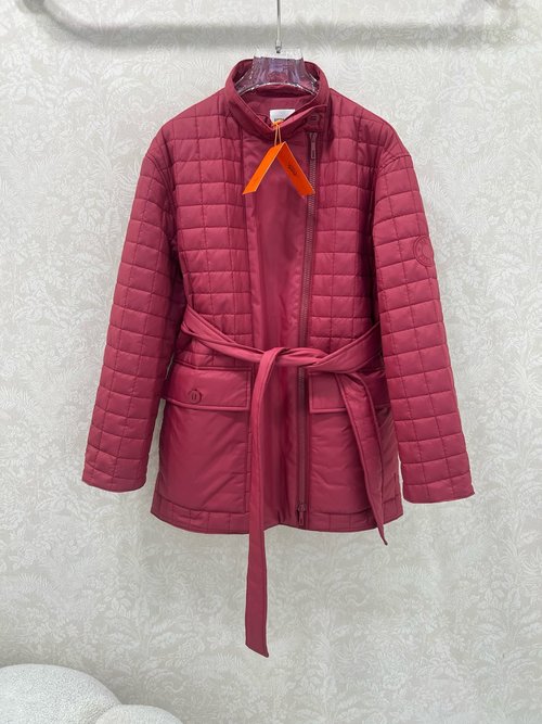 Hermes Quilted Diamond Cotton Jacket with Belt and Side Zippers