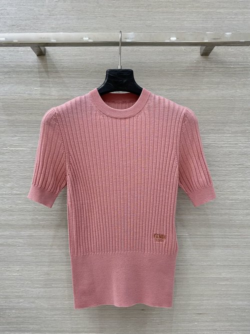 Fendi Minimalist Slim-Fit Knit Short-Sleeve Top with Logo