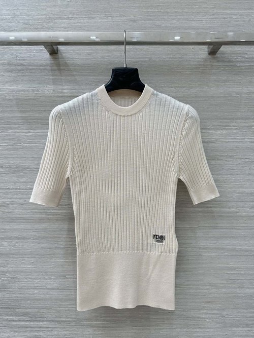 Fendi Exclusive First Release: Minimalist Knitted Short-Sleeve Top with Inlay Logo