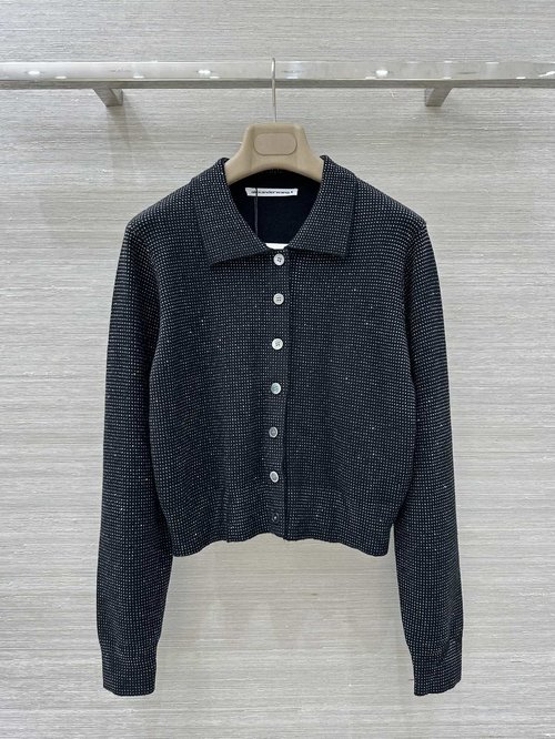 Alexander Wang Black Diamond Series Full-Diamond Knit Polo Collar Cardigan